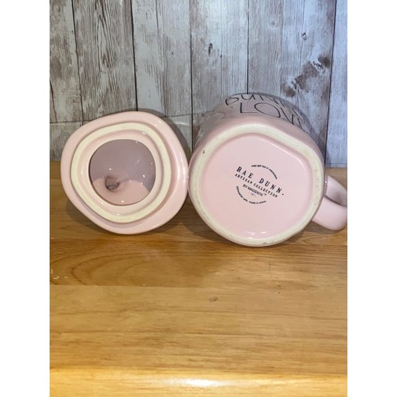 Rae Dunn Ceramic Pink Bunny Love Coffee Tea Mug Easter Rabbit Bunny Topper Lid - Picture 8 of 9